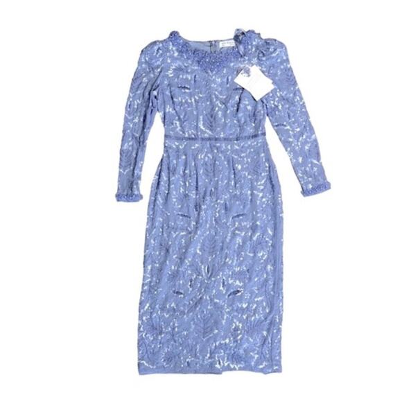 NWT MAC DUGGAL 93595 Periwinkle Floral Sequin Embellished High Neck Dress Womens - Picture 2 of 13